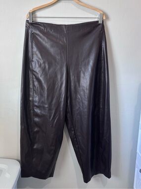 Max Studio Faux Leather Barrel Leg Pants | Dark Brown | Size Large